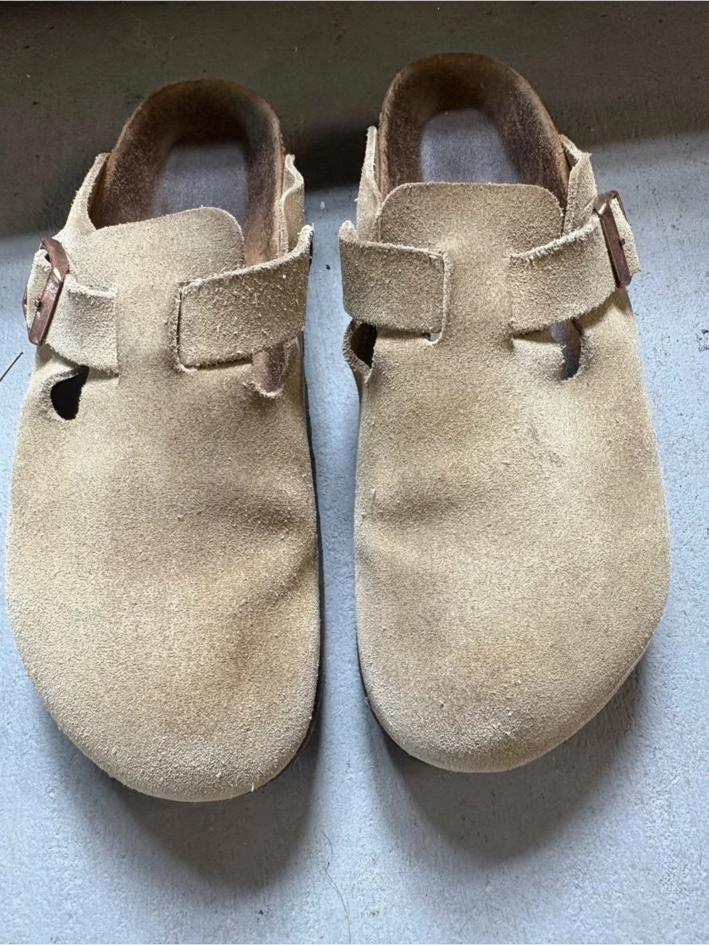 Birkenstock Beige Suede Slip-On Clogs with Buckle